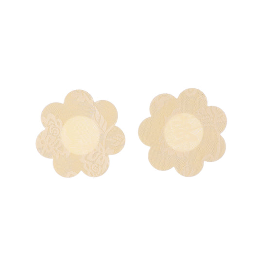 Cubrepezones con encaje de flores y pétalos - Beige/Natural