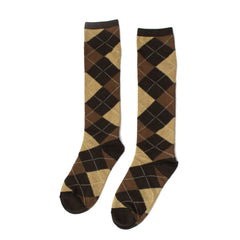 Brown Argyle Pattern Knee High Socks