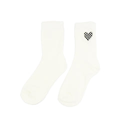 Checkered Heart Crew Socks - White/Black