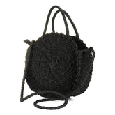 Round Black Straw Crossbody Purse