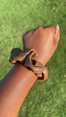 Faux Leather Scrunchie - Brown
