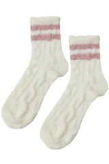 Pink Stripe White Fuzzy Spa Socks