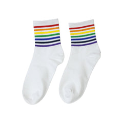 Stripe Rainbow Socks - White