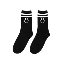 Smiley Ankle Crew Socks - Black/White