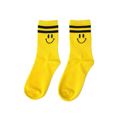 Smiley Ankle Crew Socks - Yellow/Black