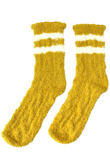 White Stripe Mustard Fuzzy Spa Socks