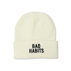 Bad Habits Embroidered Beanie - White/Black