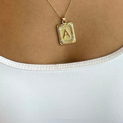 Rectangle Initial Pendant Charm Necklace - Gold