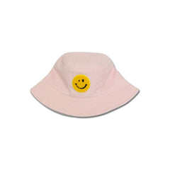 Gorro de pescador de felpa con toalla bordada y cara sonriente, color rosa