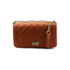 Quilted Shoulder Flap Bag with Chain Strap - Brown/Gold