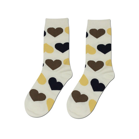 Triple B Heart Crew Socks - Black/ Brown/ Beige Hearts