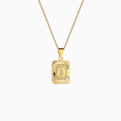 Rectangle Initial Pendant Charm Necklace - Gold