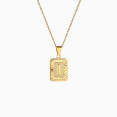 Rectangle Initial Pendant Charm Necklace - Gold