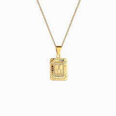 Rectangle Initial Pendant Charm Necklace - Gold