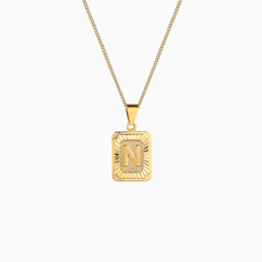 Rectangle Initial Pendant Charm Necklace - Gold