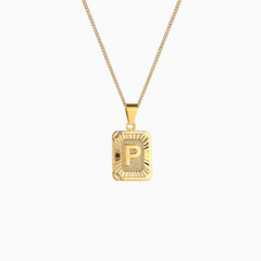 Rectangle Initial Pendant Charm Necklace - Gold