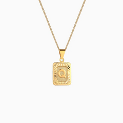Rectangle Initial Pendant Charm Necklace - Gold