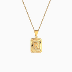 Rectangle Initial Pendant Charm Necklace - Gold