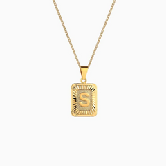 Rectangle Initial Pendant Charm Necklace - Gold