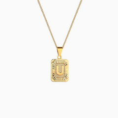 Rectangle Initial Pendant Charm Necklace - Gold