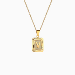 Rectangle Initial Pendant Charm Necklace - Gold