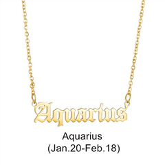 Collar con colgante de signo del zodiaco en fuente antigua en inglés - Oro