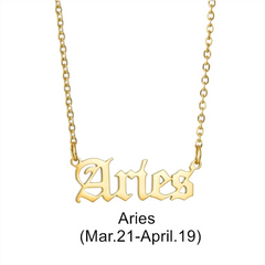 Collar con colgante de signo del zodiaco en fuente antigua en inglés - Oro