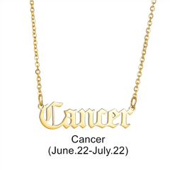 Collar con colgante de signo del zodiaco en fuente antigua en inglés - Oro