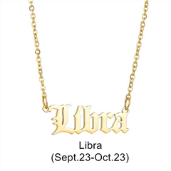 Collar con colgante de signo del zodiaco en fuente antigua en inglés - Oro
