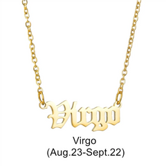 Collar con colgante de signo del zodiaco en fuente antigua en inglés - Oro