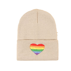 Gorro bordado con corazón de arcoíris - Beige/arcoíris