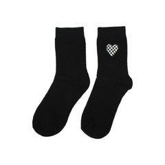 Checkered Heart Crew Socks - Black/White