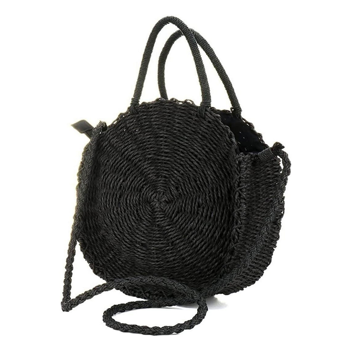 Round Black Straw Crossbody Purse