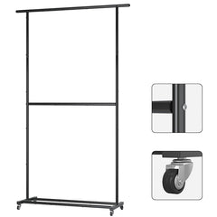 Adjustable Double Rod Rolling Rack on Wheels