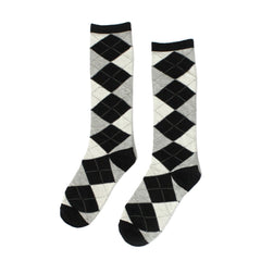 Gray Argyle Pattern Knee High Socks