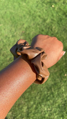 Shiny Brown Faux Leather Scrunchie
