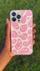 Pastel Pink Groovy Dripping Melting Smiley Face Phone Case (Fits iPhone 12 Pro Max & iPhone 13 Pro Max )