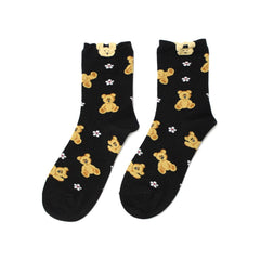 Teddy Bear Crew Socks - Black