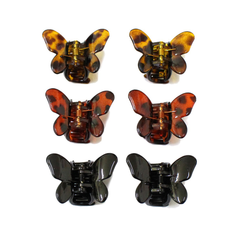 3 Shades of Leopard Print Butterfly 6 Piece Hair Claw Set