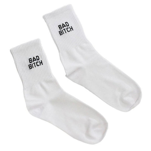 Bad Bitch Crew Socks - White/Black