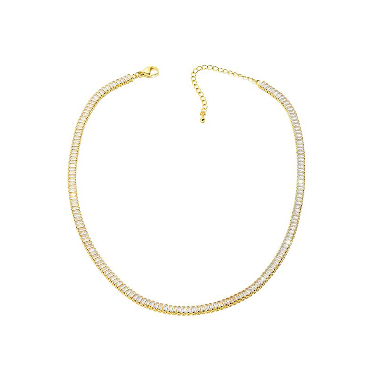 Tennis Baguette Rhinestone Necklace - Gold