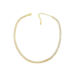 Tennis Shaped Baguette Rhinestone Necklace - Gold