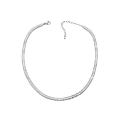 Tennis Baguette Style Rhinestone Necklace - Silver