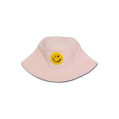 Smiley Face Embroidered Towel Terrycloth Bucket Hat - Pink