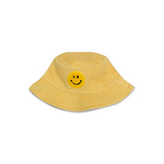 Smiley Face Embroidered Towel Terrycloth Bucket Hat - Yellow