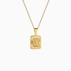 Rectangle Initial Pendant Charm Necklace - Gold
