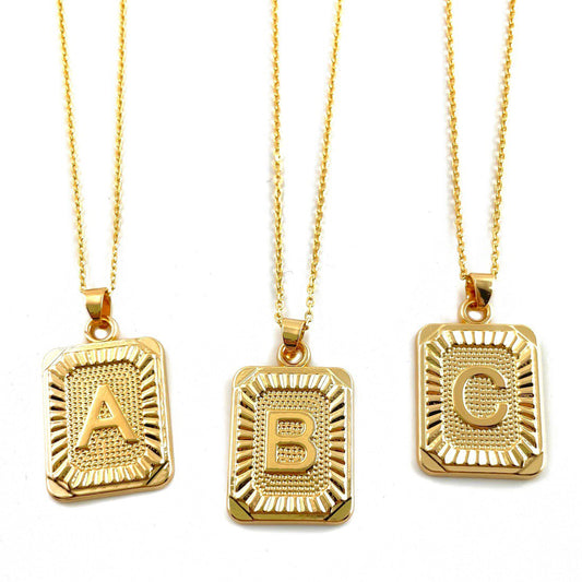 Rectangle Initial Pendant Charm Necklace - Gold DRIKOR