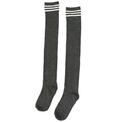 Perfect Shades of Grey Striped Thigh High Socks Grey / White