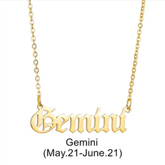 Zodiac Signs in Old English Font Astrology Star Sign Pendant Necklace - Gold