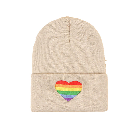 Gorro bordado con corazón de arcoíris - Beige/arcoíris